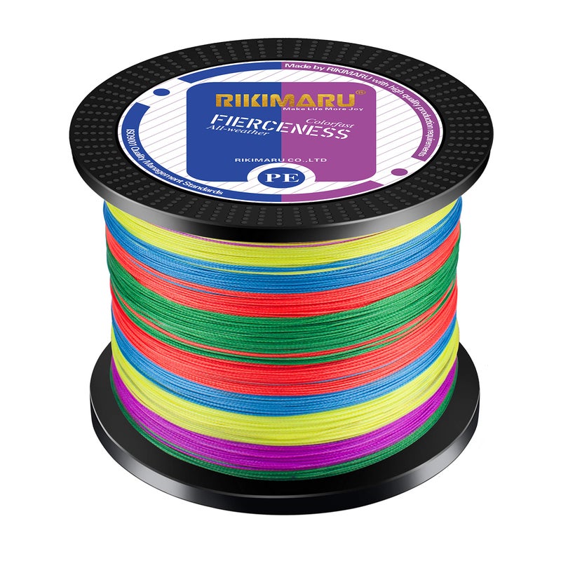 RIKIMARU Braided Fishing Line Abrasion Resistant Superline Zero Stretch&Low Memory Extra Thin Diameter Multicolor 327Yds,20LB - Image 1